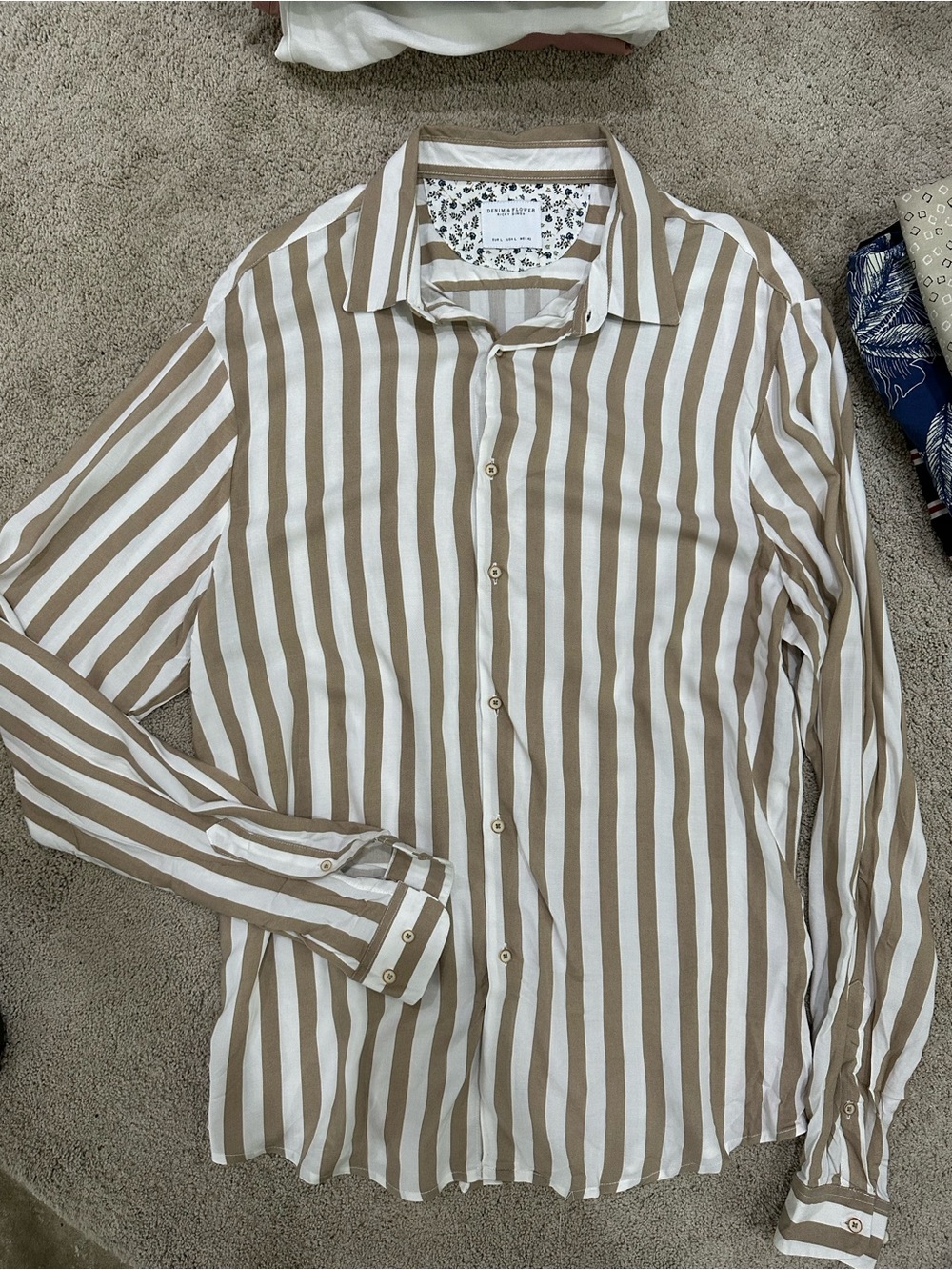 Denim & Flower Brown and White Vertical Stripe Button-Down Shirt